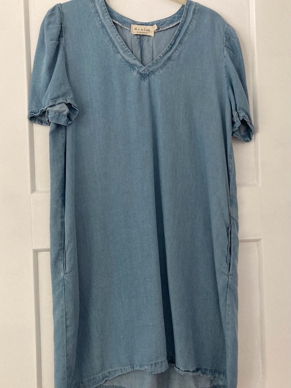 Denim-Style Light Blue V-Neck Dress. Size S